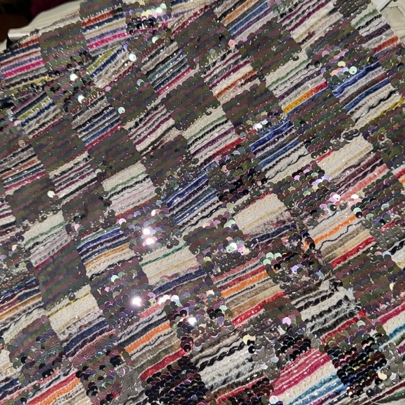 Silver Sequin Multi Checkerboard Mini Skirt Sz S New - Picture 11 of 13